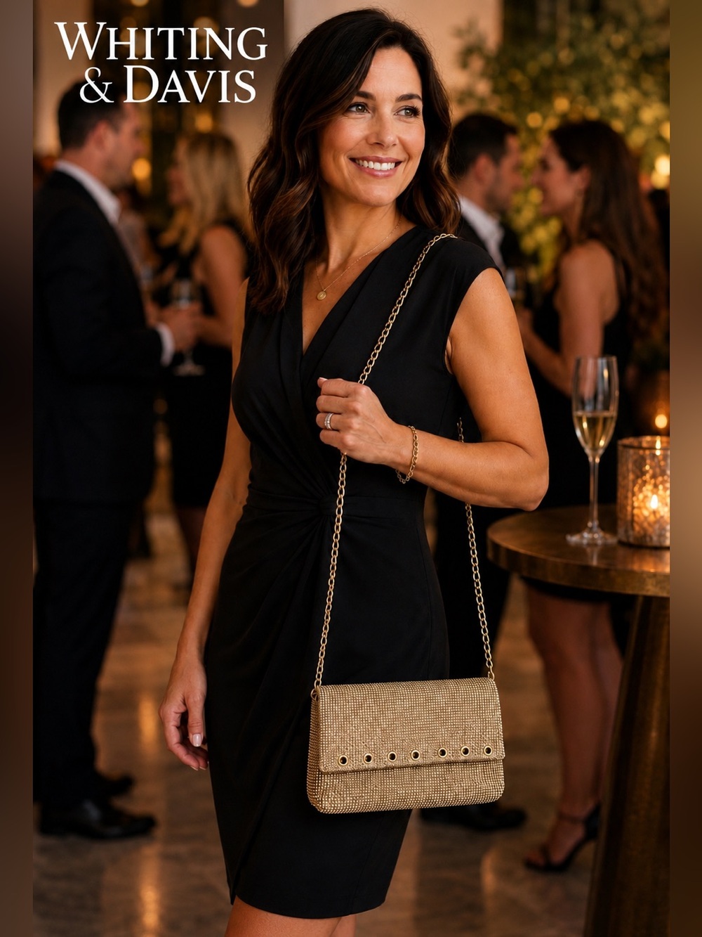Whiting & Davis Gold Tone Metal Mesh Crossbody Clutch Evening Bag NWT